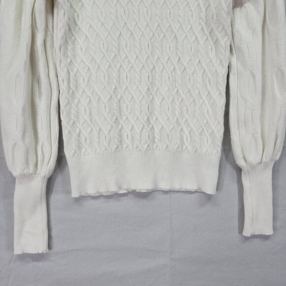 Elie Tahari Textured Pullover Sweater Size Large White Puff Extra Long Sleeve - Picture 6 of 9
